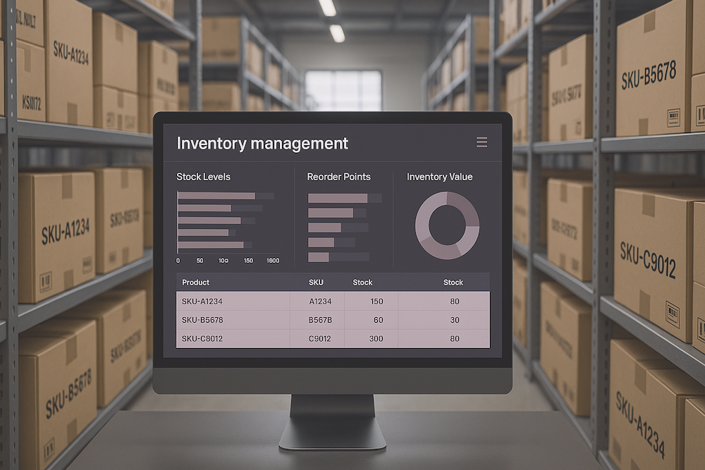 Illustration showing a dashboard for SKU management for small businesses